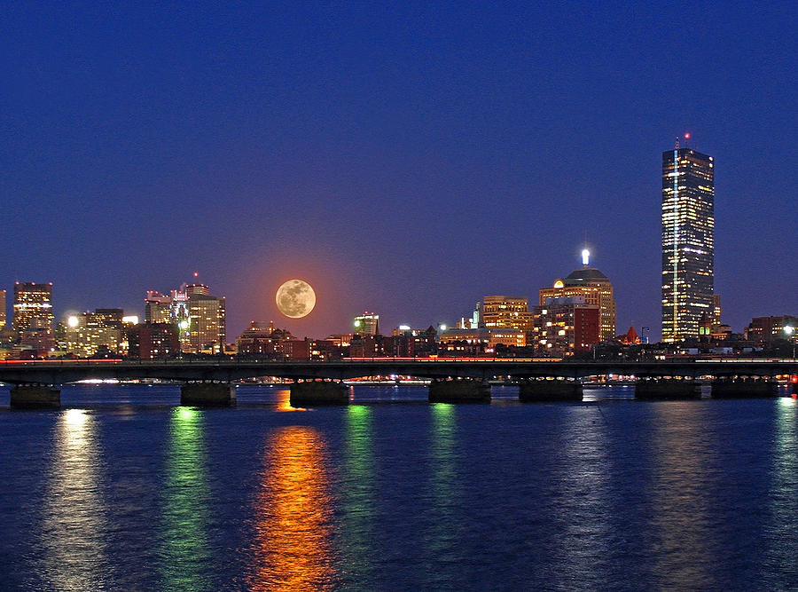 Boston Photograph - Super Moon over Boston by Juergen Roth