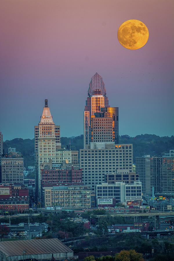 Super Moon over Great American City Photograph by Randall Branham