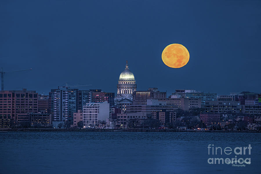 Super Moon Over Madison Capitol Wisconsin Photograph by Monica Hall