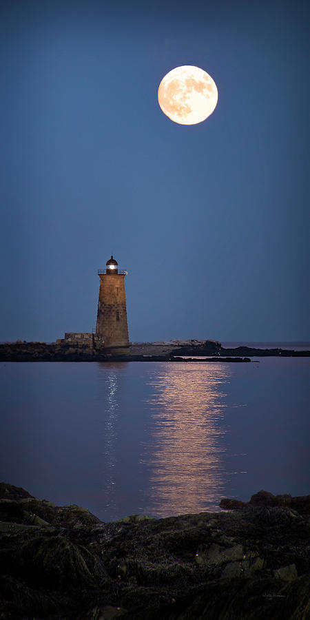 Landscape Photograph - Super Moon Over Whaleback Lighthouse by Betty Denise