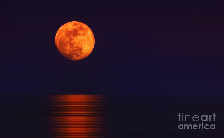 Super Moon Rising Over Water Photograph by Charline Xia