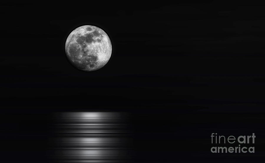Super Moon Rising Over Water MonO Photograph by Charline Xia