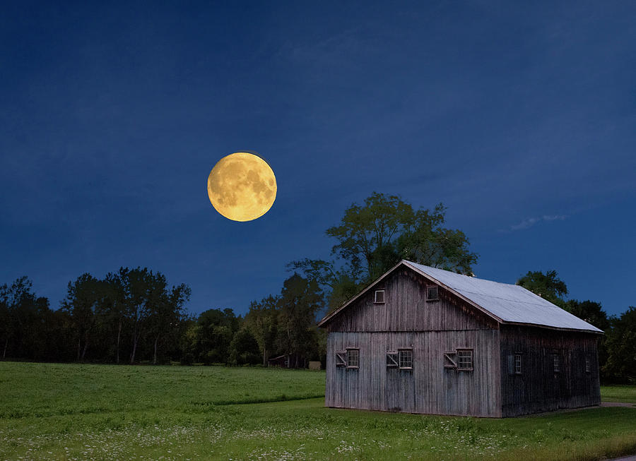 Super Moon with Barn Photograph by Joe Granita