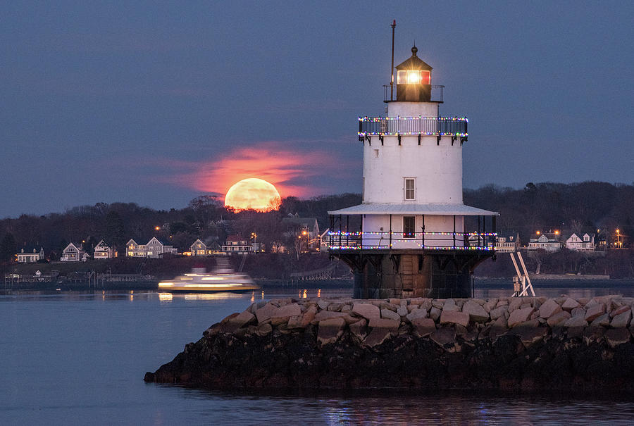 Lighthouse Photograph - Super Moonrise by Jack Milton