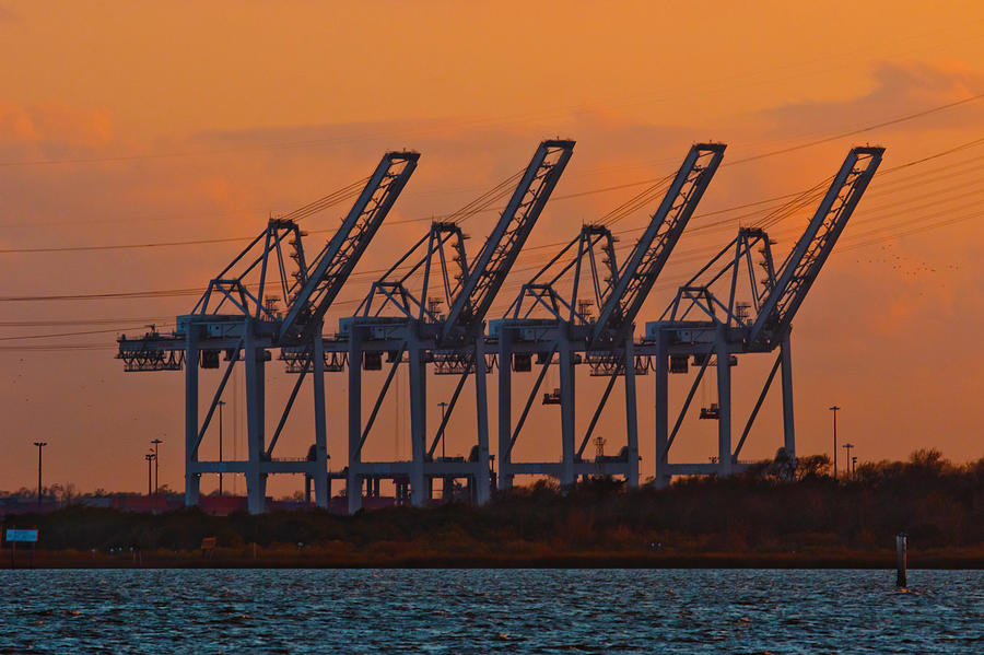 Houston Ship Channel Photograph - Super Post-Panamax STS Cranes by Linda Unger