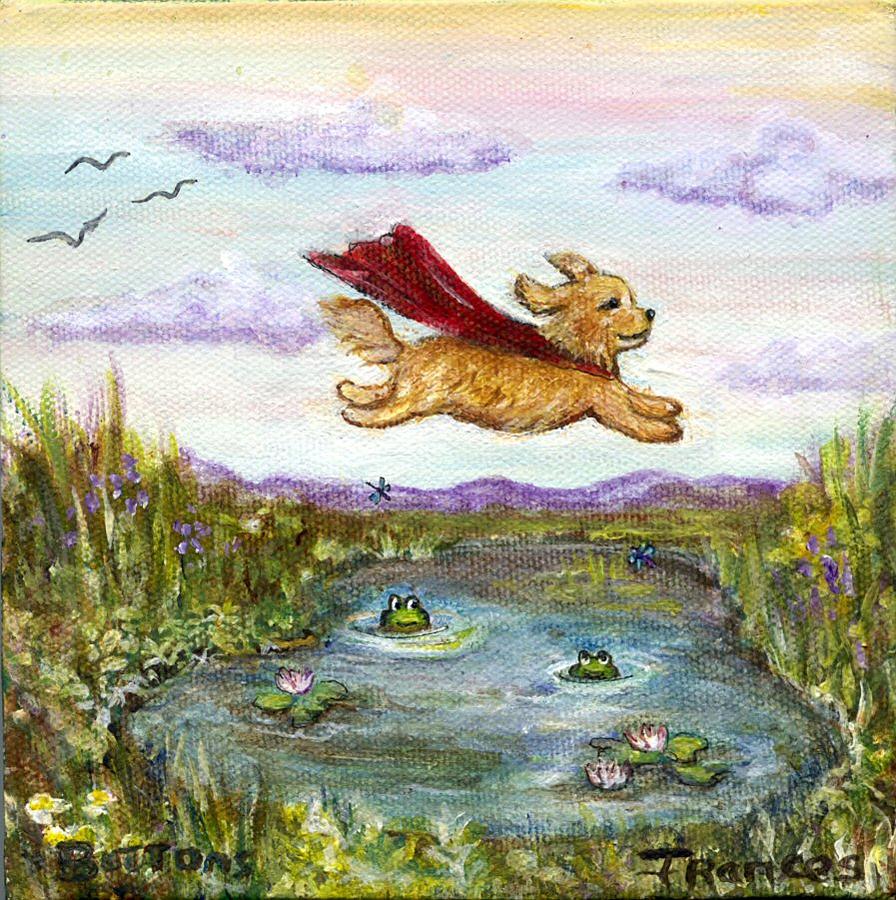 Yorkie Painting - Superdog Buttons by Frances Gillotti