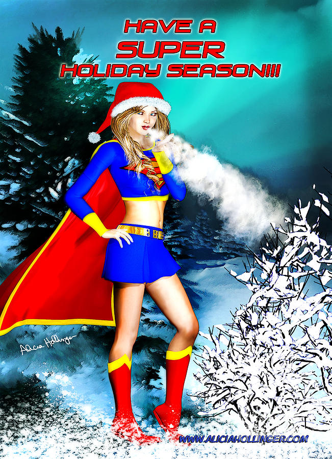 Holiday Digital Art - Supergirl Holiday Greeting Card by Alicia Hollinger