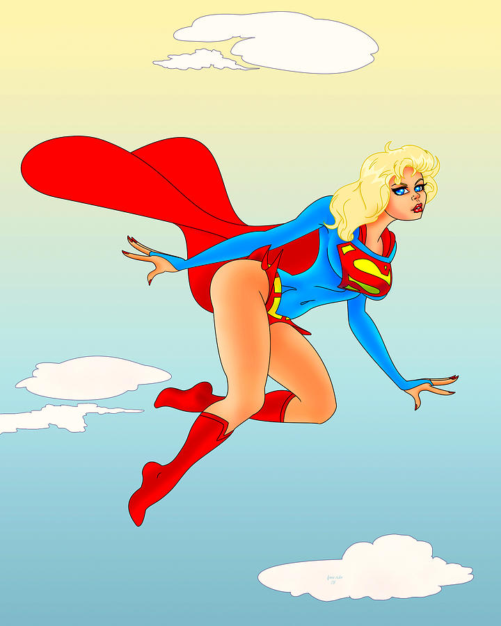 Supergirl Painting - Supergirl Up In The Clouds by Lynn Rider