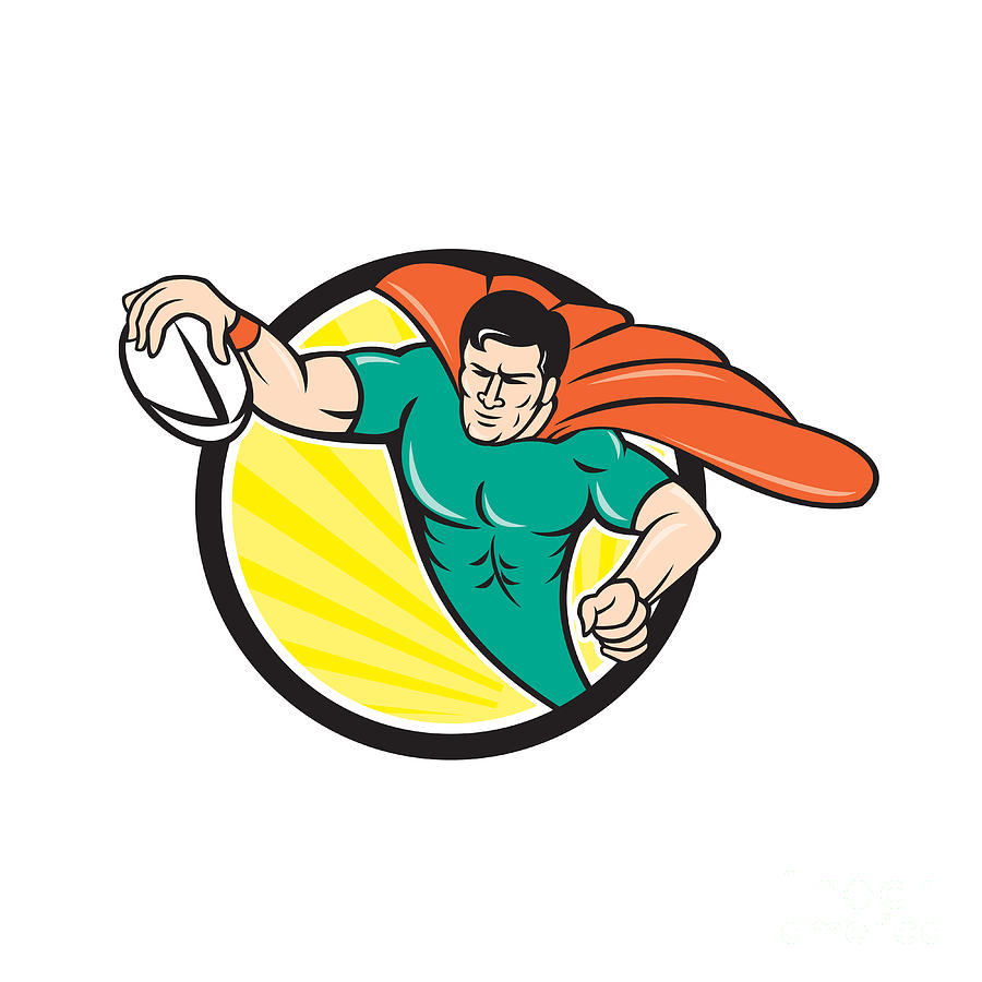 Superhero Digital Art - Superhero Rugby Player Scoring Try Circle by Aloysius Patrimonio