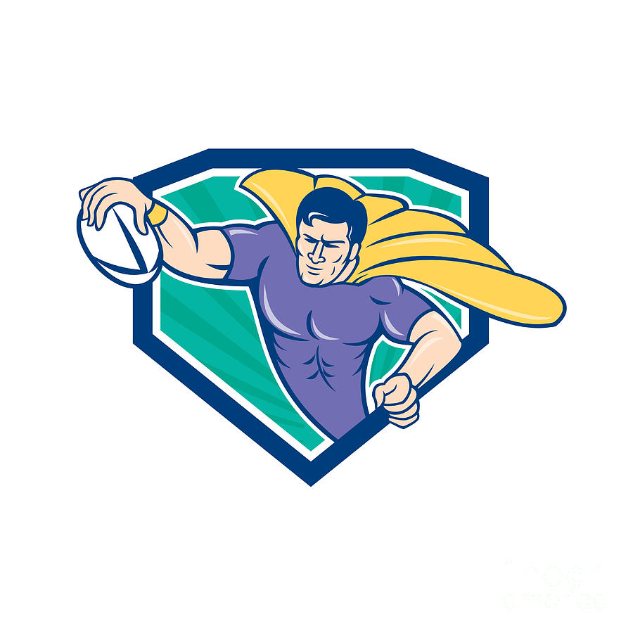 Superhero Digital Art - Superhero Rugby Player Scoring Try Crest by Aloysius Patrimonio