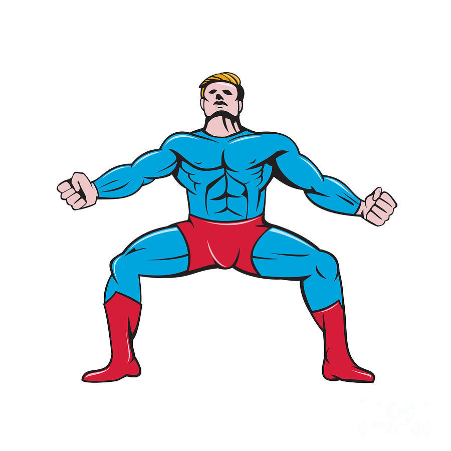 Superhero Digital Art - Superhero Squat Front Isolated Cartoon by Aloysius Patrimonio