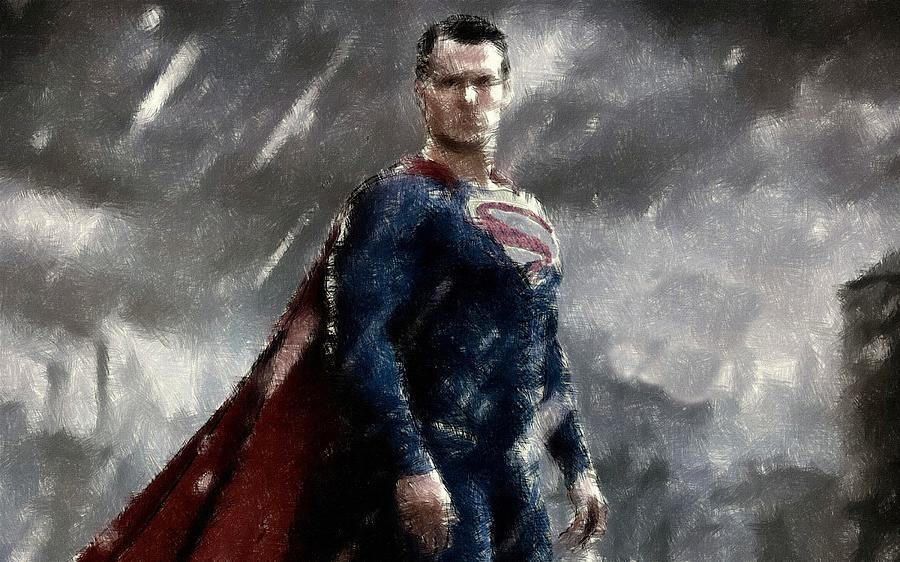 Superman Oil Pastel Sketch Drawing by Movie Poster Prints