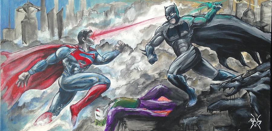 Batman Movie Painting - Superman vs Batman by Tyler Haddox