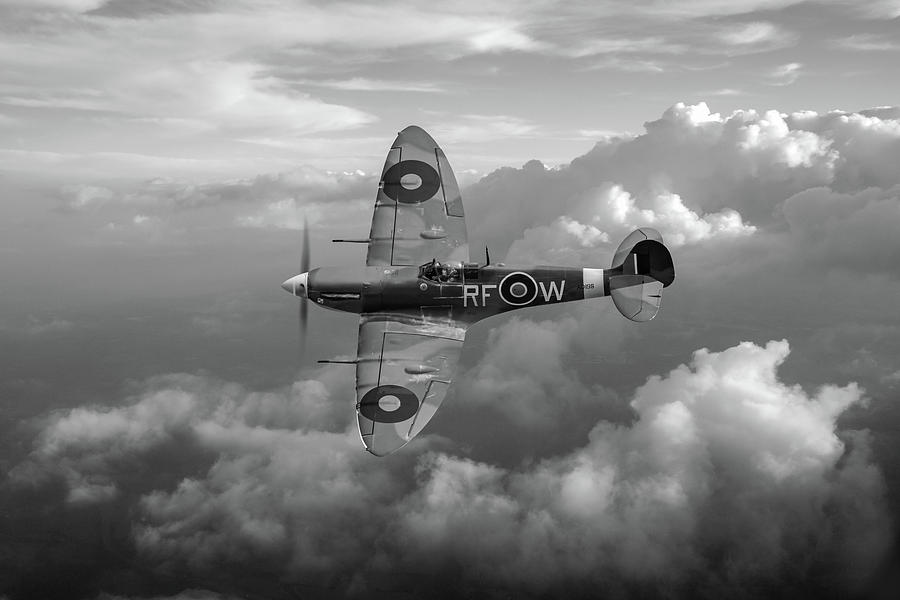 Airplane Photograph - Supermarine Spitfire Vb black and white version by Gary Eason