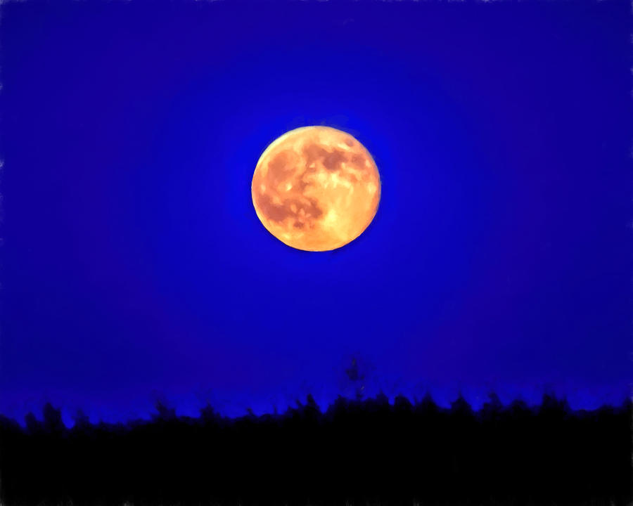 Supermoon Aglow - Painted Photograph