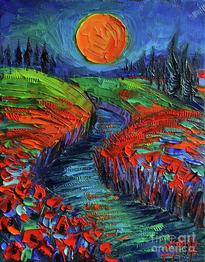 Supermoon And Poppies Painting by Mona Edulesco