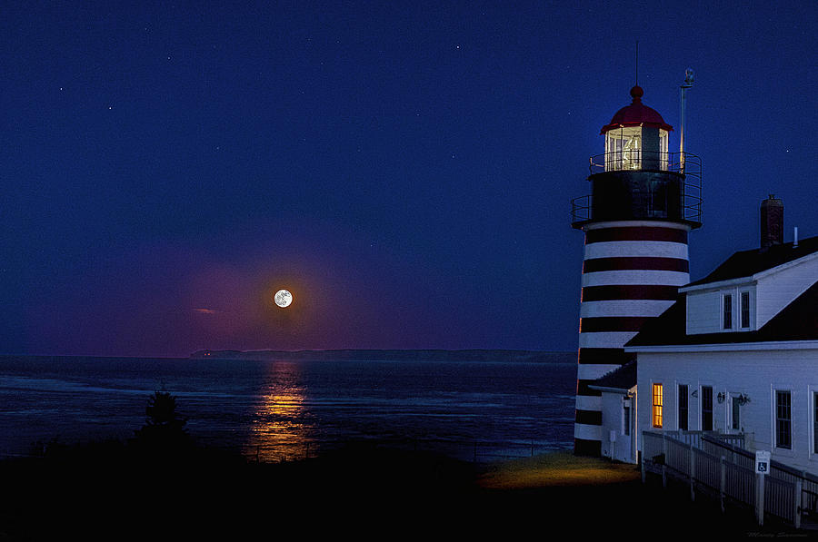 Supermoon At West Quoddy Head Lighthouse Photograph by Marty Saccone