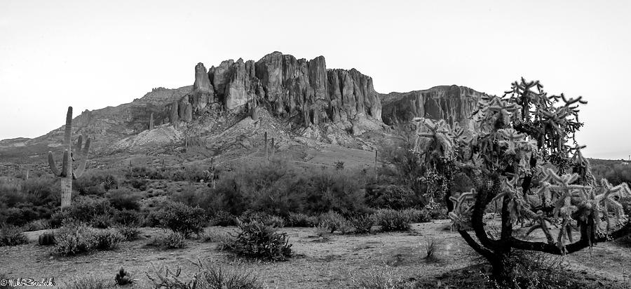 Superstition Mountain B/W Photograph by Mike Ronnebeck