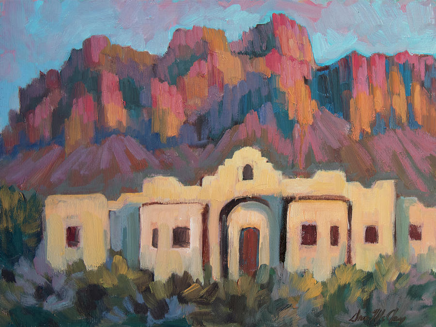 Plein Air Painting - Superstition Mountain Evening by Diane McClary
