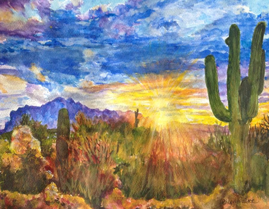 Superstition Sunset Painting by Cheryl Wallace