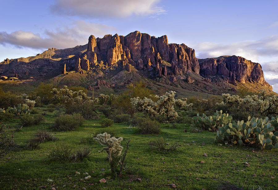 Superstitions Mountains on Green Photograph by Dave Dilli
