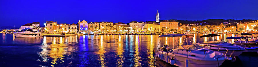 Supetar waterfront evening panoramic view from sea Photograph by Brch Photography