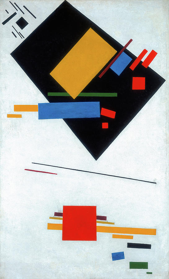 Primary Colors Painting - Suprematist painting, with black trapezium and red square by Kazimir Malevich