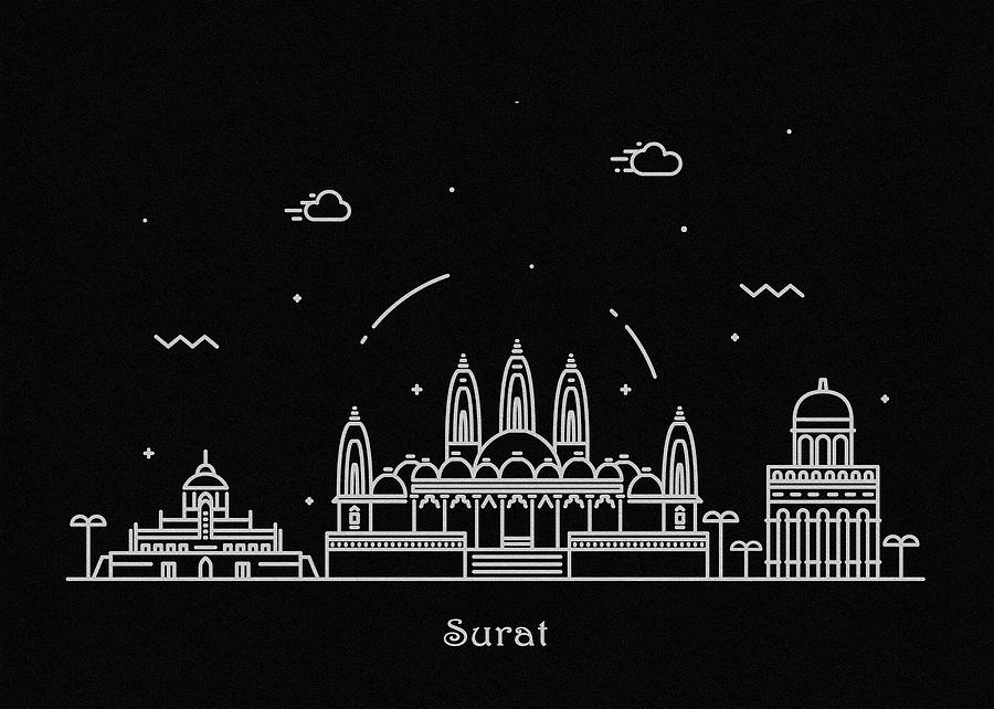 Surat Skyline Travel Poster Drawing by Inspirowl Design