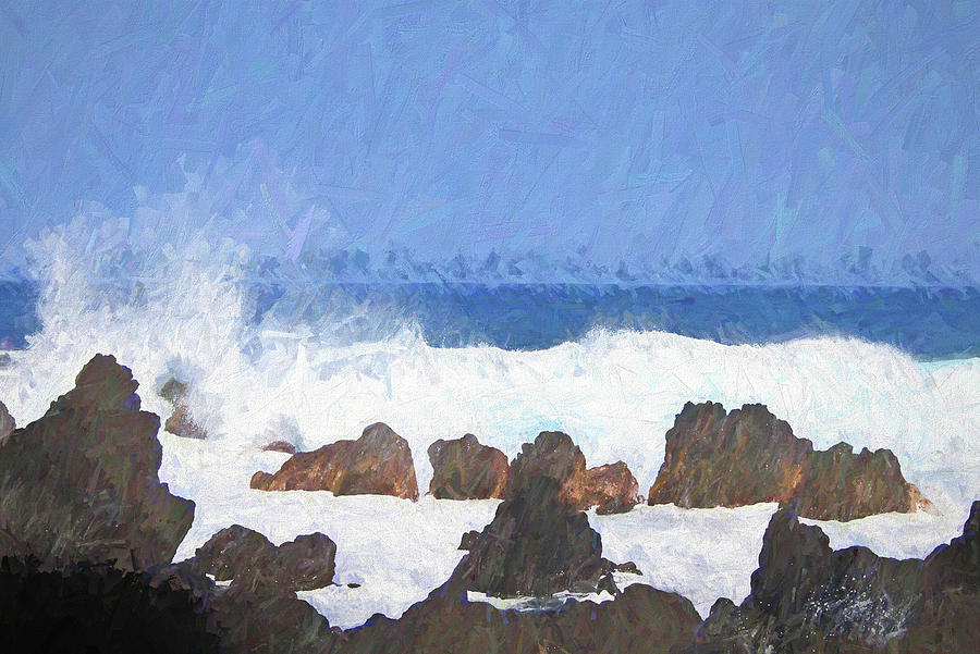 Surf and Rocks Painterly Photograph by Mary Bedy