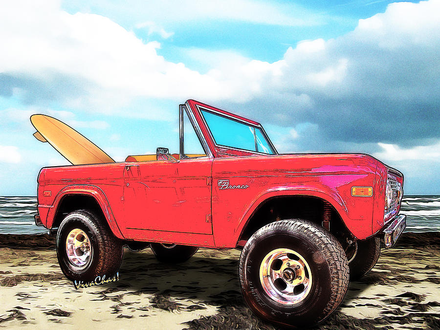 Surf Bronco Beyond the 4 Wheel Drive Only Sign Padre Island Digital Art by Chas Sinklier