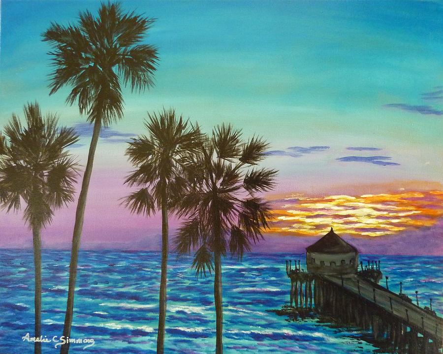 Surf City Sunset Painting by Amelie Simmons