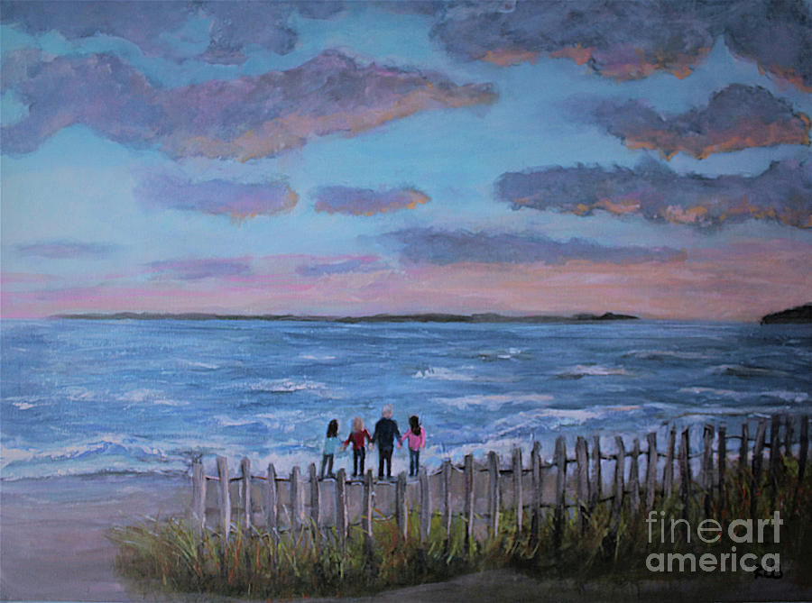 Surf Drive Beach Sunset with the Family Painting by Rita Brown