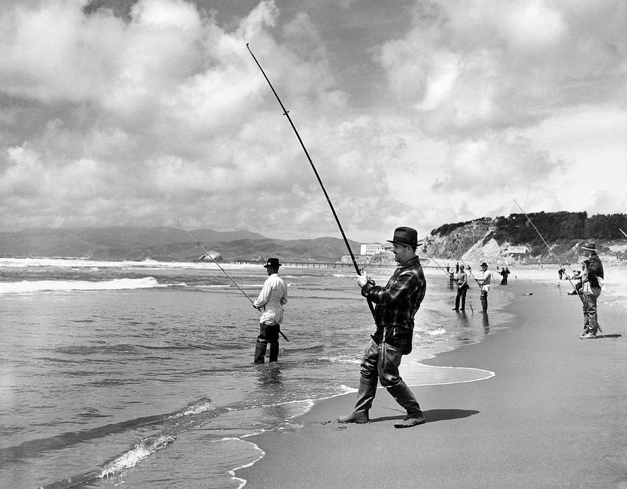 Surf Fishing At Ocean Beach Photograph by Underwood Archives