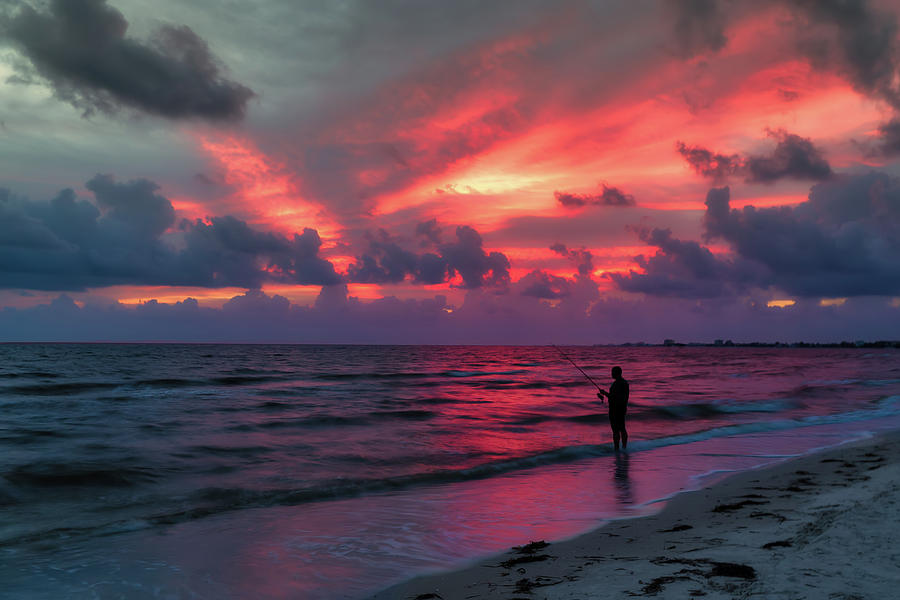 Sunset Photograph - Surf Fishing at Sunset by Tom Mc Nemar