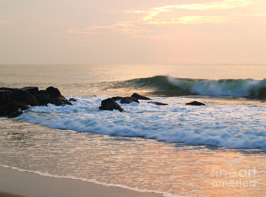 Beach Photograph - Surf in Peachy Ocean Grove Sunrise by Anna Lisa Yoder