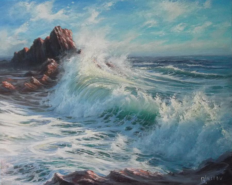 Surf On Rocks Painting by Alex Jeltov