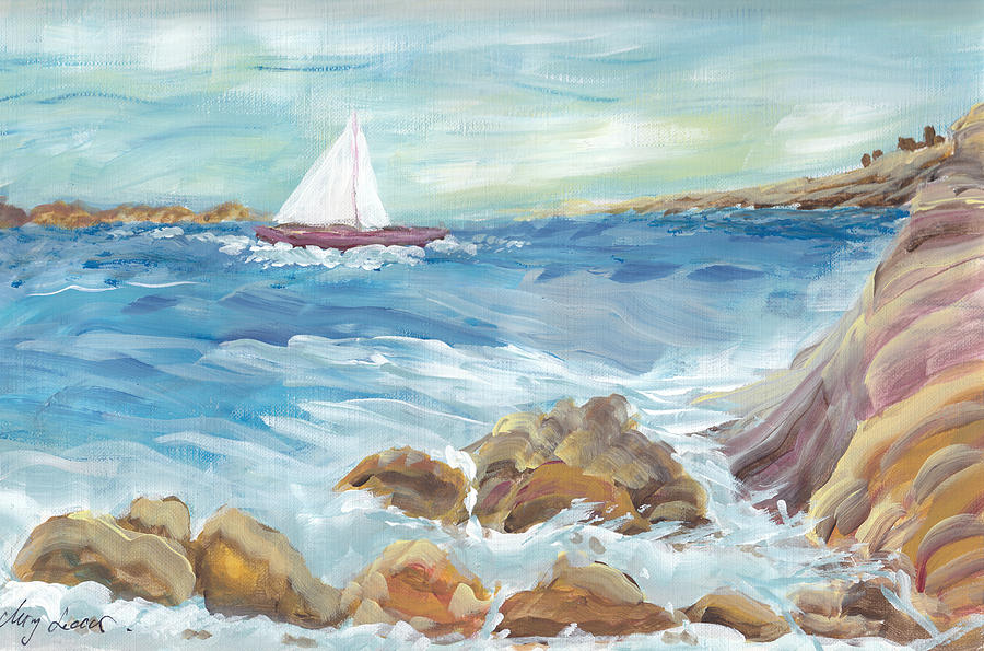 Acrylic Painting - Surf on the Rocks  by Mary Sedici