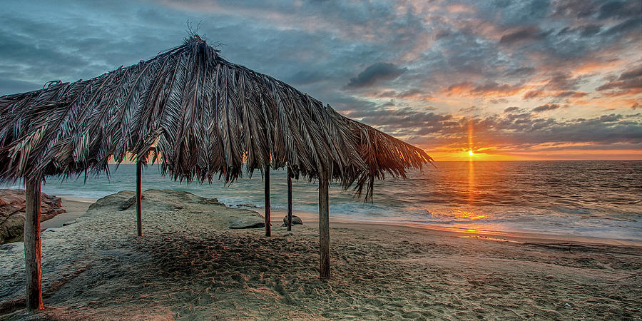Surf Shack at Sunset - Wide Format Photograph by Peter Tellone