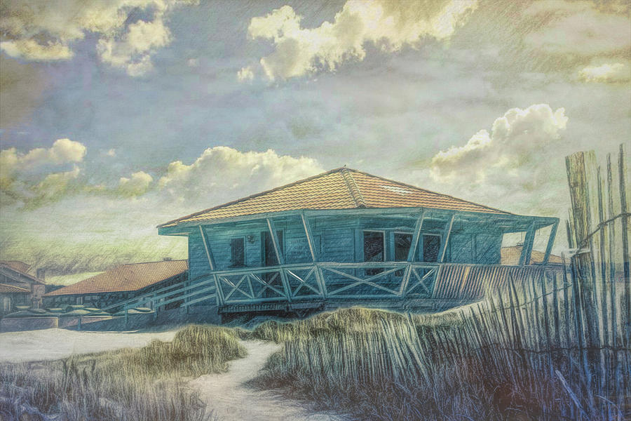 Surf Shack in the Dunes Watercolor Painting Photograph by Debra and Dave Vanderlaan