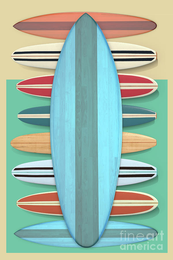 Surfboards Green Blue Design Digital Art by Edward Fielding