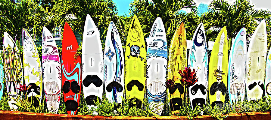 Summer Photograph - Surfboards in Paia Maui Hawaii in HDR by ELITE IMAGE photography By Chad McDermott