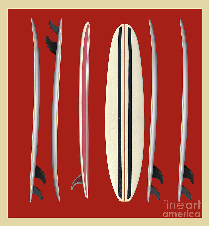 Surfboards Red Square Digital Art by Edward Fielding