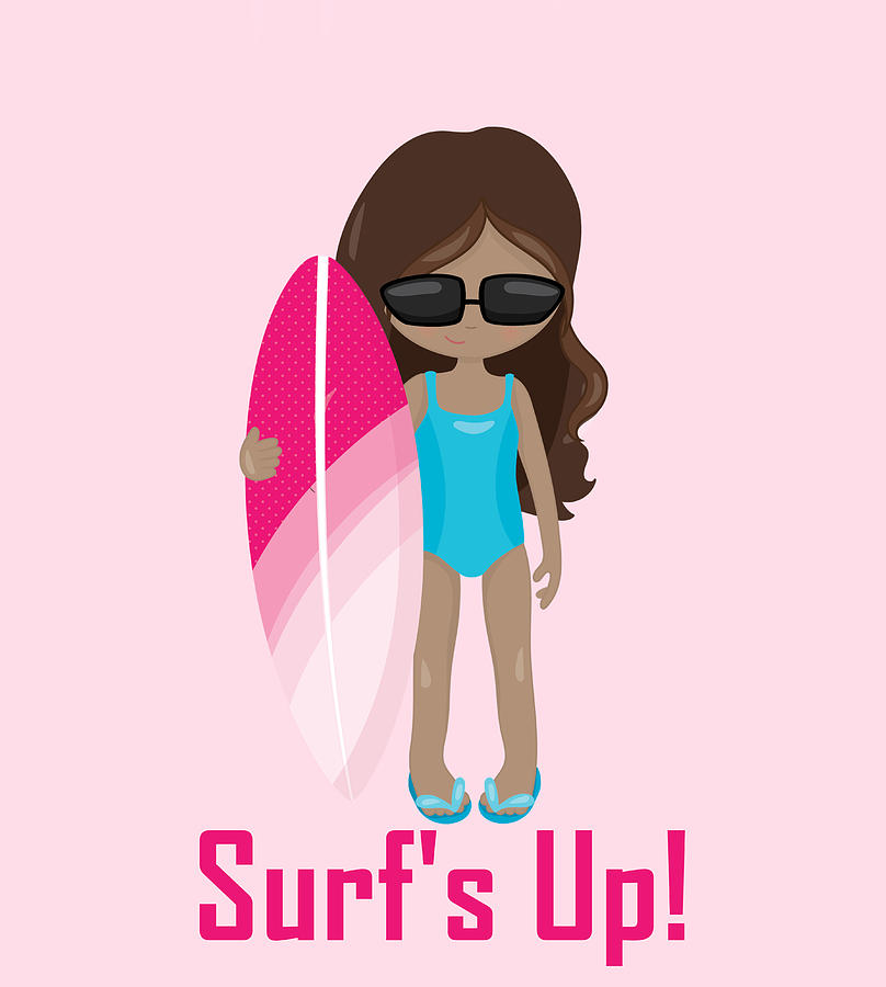 Surfer Art Surfs Up Girl with Surfboard #16 Digital Art by KayeCee Spain