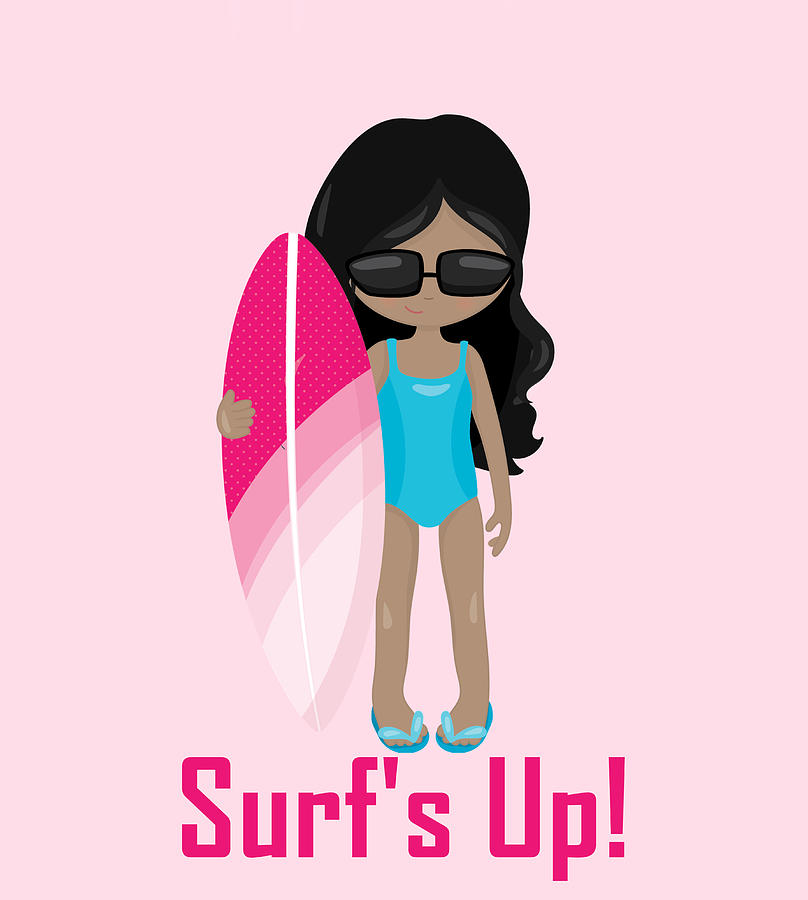 Surfer Art Surfs Up Girl With Surfboard #17 Digital Art by KayeCee Spain