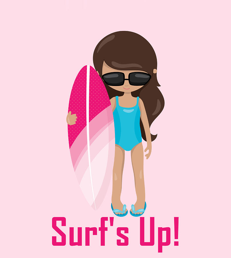 Surfer Art Surfs Up Girl With Surfboard #18 Digital Art by KayeCee Spain