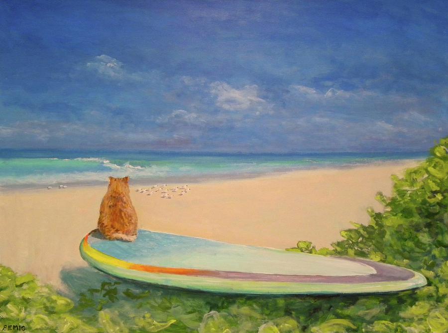 Cat Painting - Surfer Cat by Paul Emig Cat Painting - Surfer Cat by Paul Emig