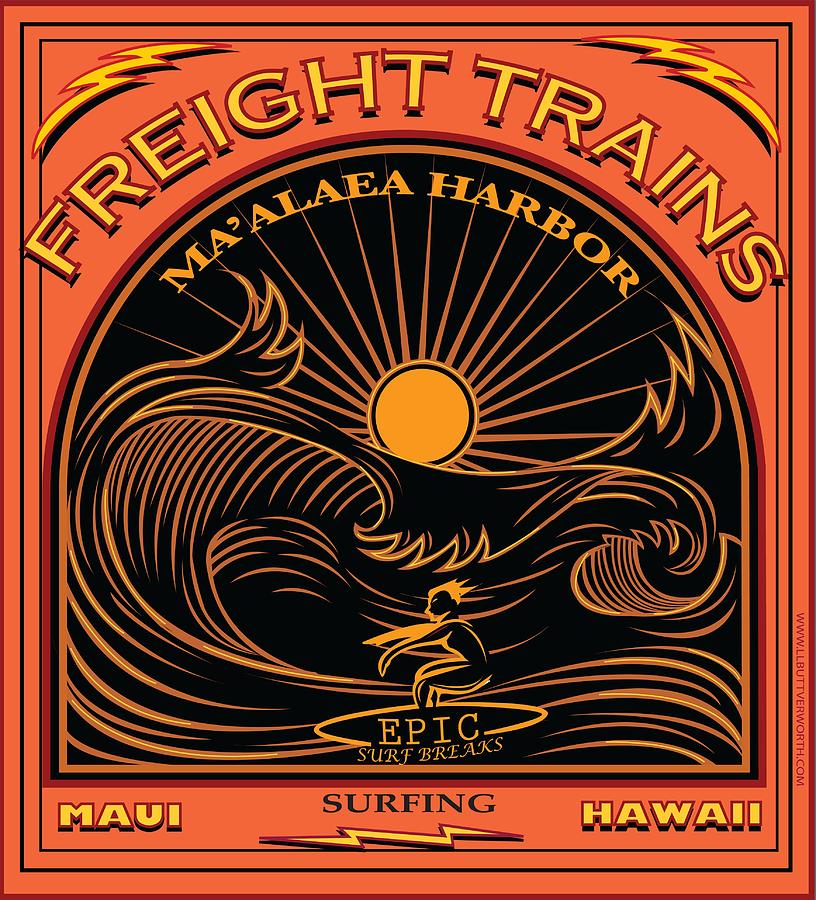 Surfer Freight Trains Maui Hawaii Digital Art by Larry Butterworth