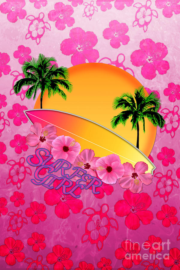 Surfer Girl Pink Hibiscus Digital Art by Chris MacDonald - Pixels