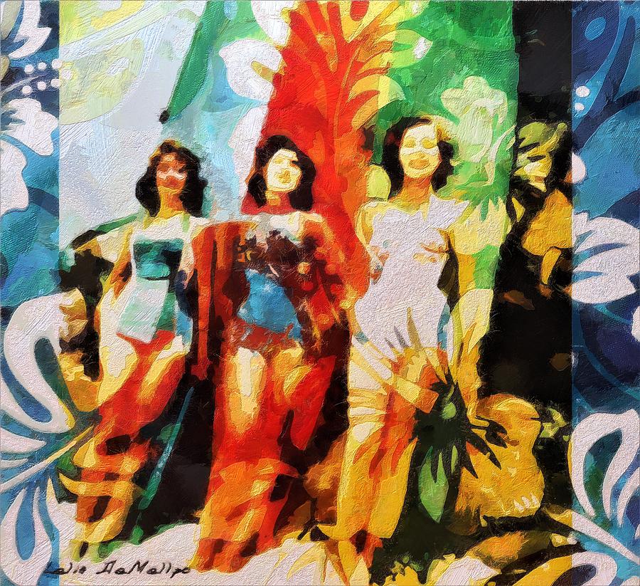 Surfer Girls Painting by Lelia DeMello