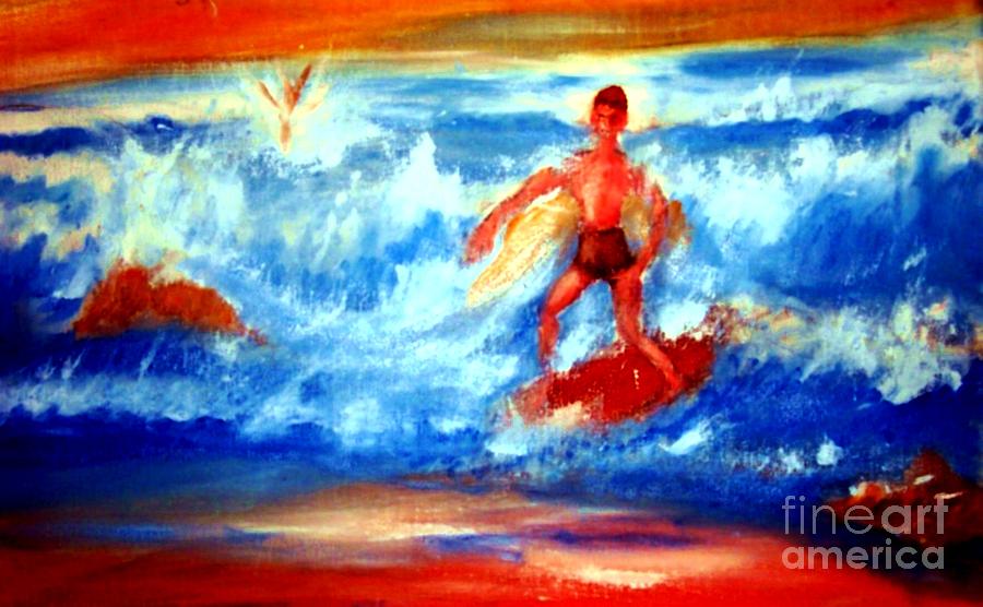Surfer In Monterey Painting by Stanley Morganstein